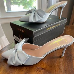 Lyle Light Blue Satin Pointed-Toe Mules Wedding
